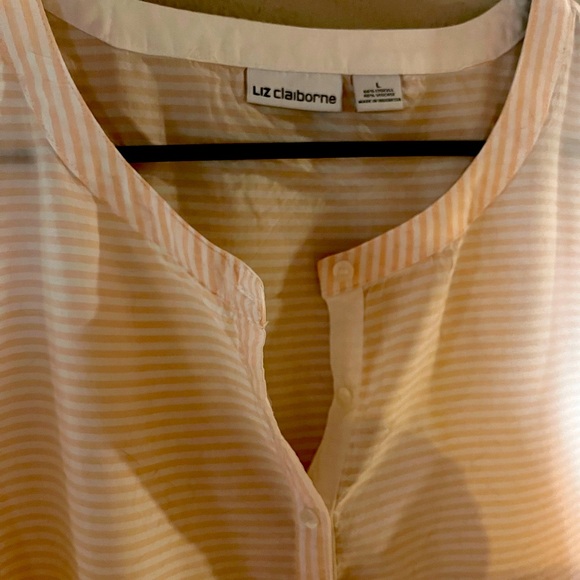 Liz Claiborne Sleeveless Blouse Button Placket Peach and White Horizontal stripe - Picture 2 of 5